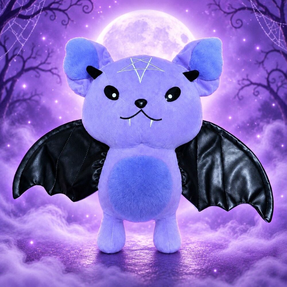 Large Purple Gothic Bat Plush Pentagram Vampire Halloween Stuffed Animal 11.8"